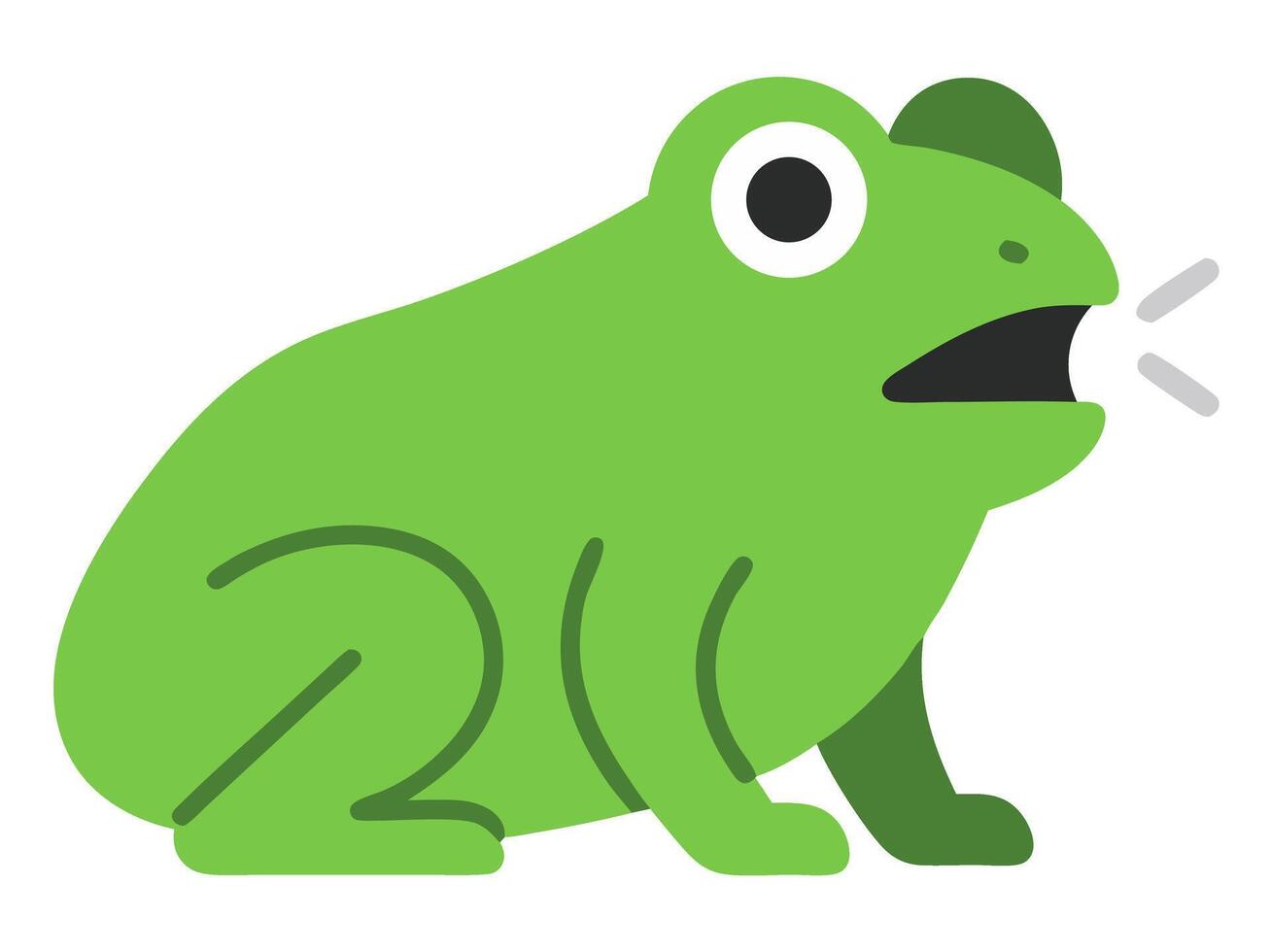 This minimal art features a green frog sitting in a friendly pose, making a croaking sound. Its simplistic design highlights the charm of nature, suitable for various creative projects. vector