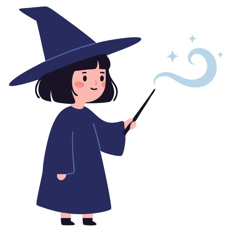 Enchanting Witch with Magic Wand Casting Spells in a Whimsical Fantasy Setting vector