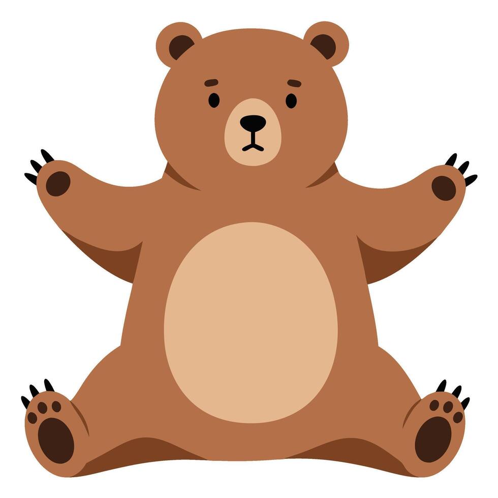 This cute minimal bear illustration features a playful character sitting with outstretched arms, perfect for various design projects. Ideal for children's themes. vector