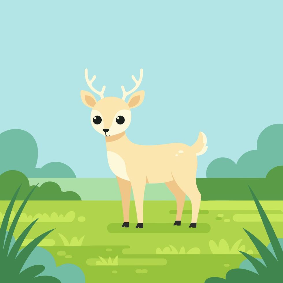 Cute Little Deer in a Serene Forest Setting with Lush Greenery and Playful Vibes vector