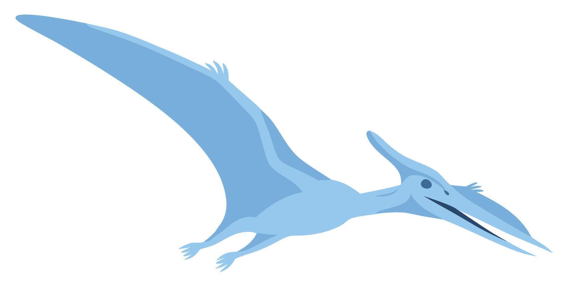 Light Blue Pteranodon Dinosaur Flying in Mid Air Against White Background vector