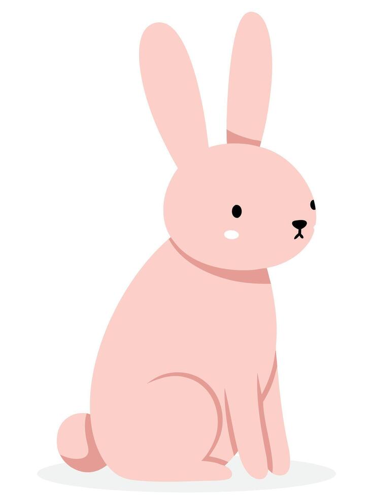 This cute minimal illustration features a soft pink rabbit sitting in a calm pose. Ideal for various design projects needing an adorable animal character. vector
