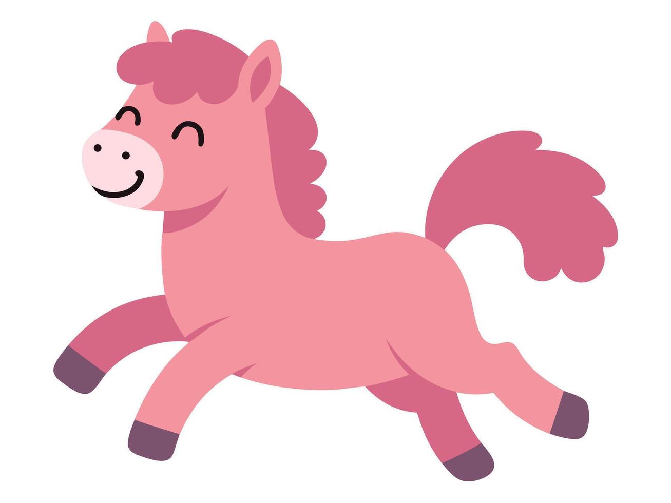 A cheerful pink pony character depicted in a minimal style, ideal for children's illustrations and designs. This playful animal exudes joy and fun. vector