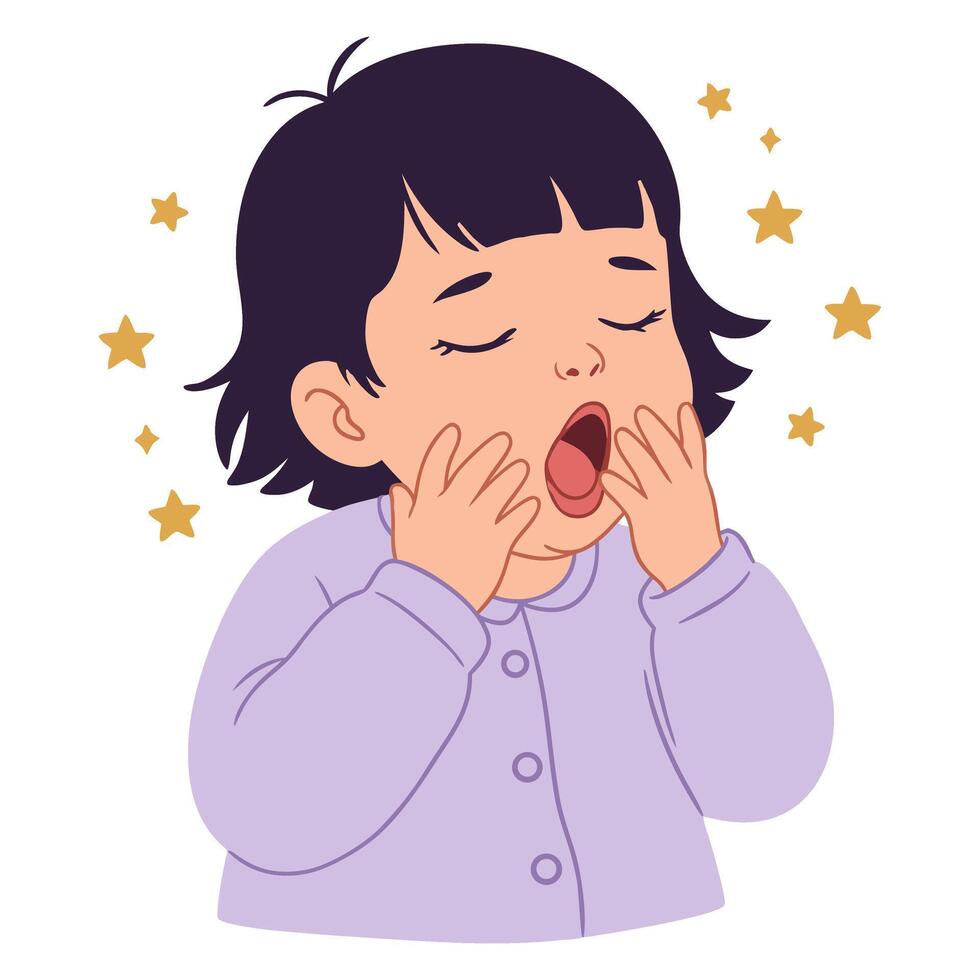 Cute Baby Yawning with Stars Illustrating Sleepy Feelings and Adorable Expressions vector