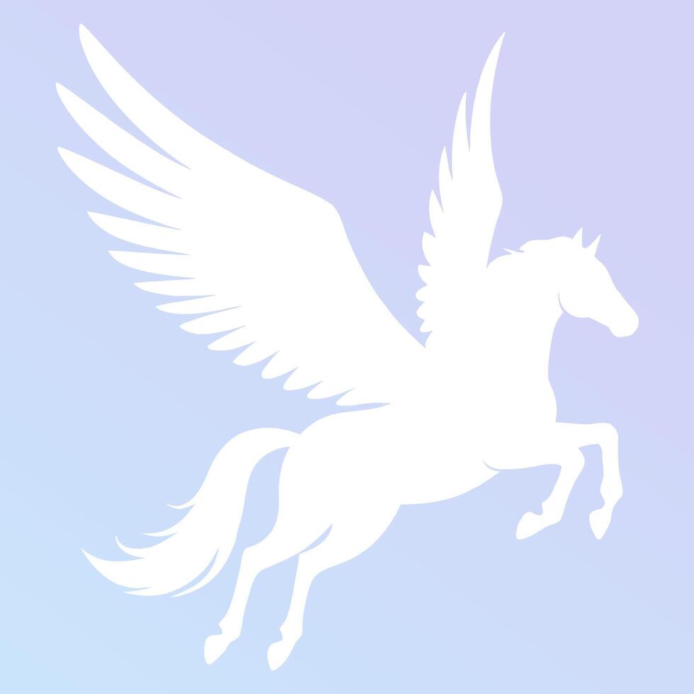 Majestic Flying Horse Soaring Among Soft Pastel Clouds in Ethereal Sky Background vector