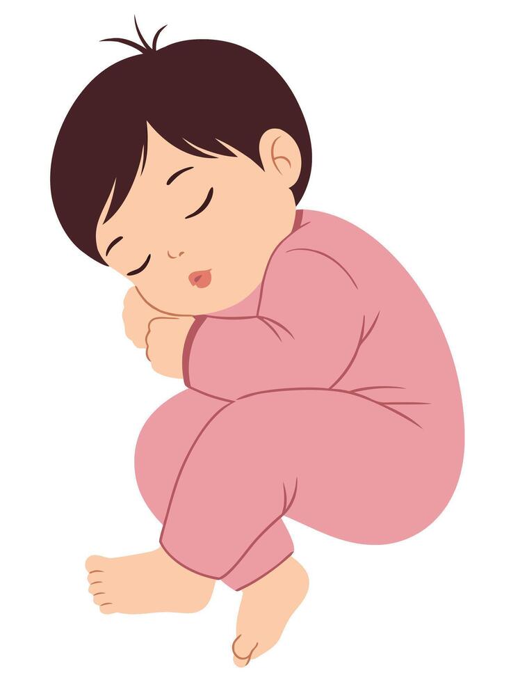 Sweet Illustration of a Sleeping Boy in Pink Pajamas Peacefully Resting with Joyful Expression vector