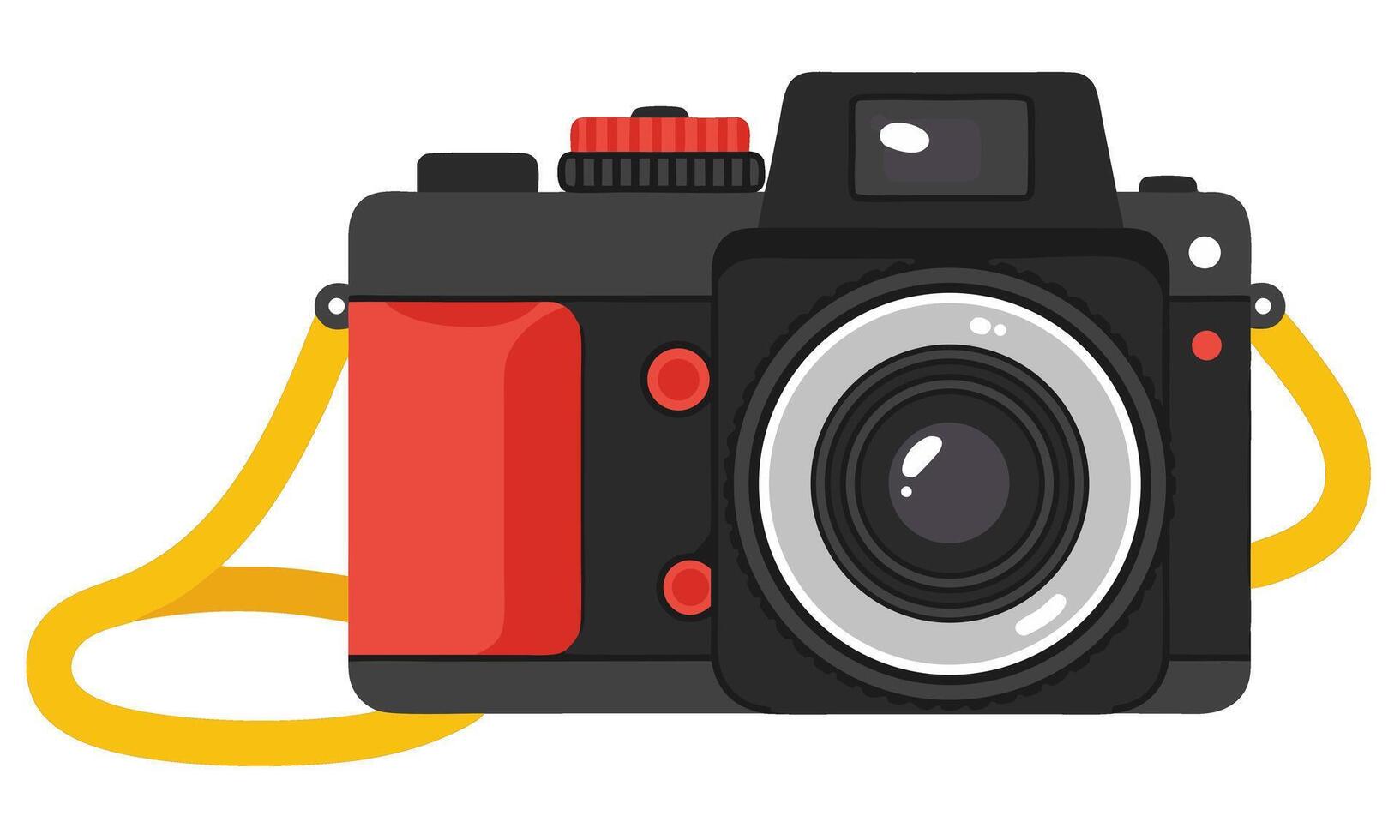 Vintage Style Camera with Red Accents and Yellow Strap on a White Background vector