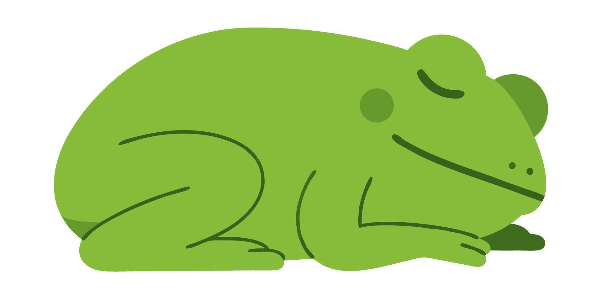 Cute Green Frog Sleeping Peacefully with a Content Expression on Its Face in a Relaxed Pose vector