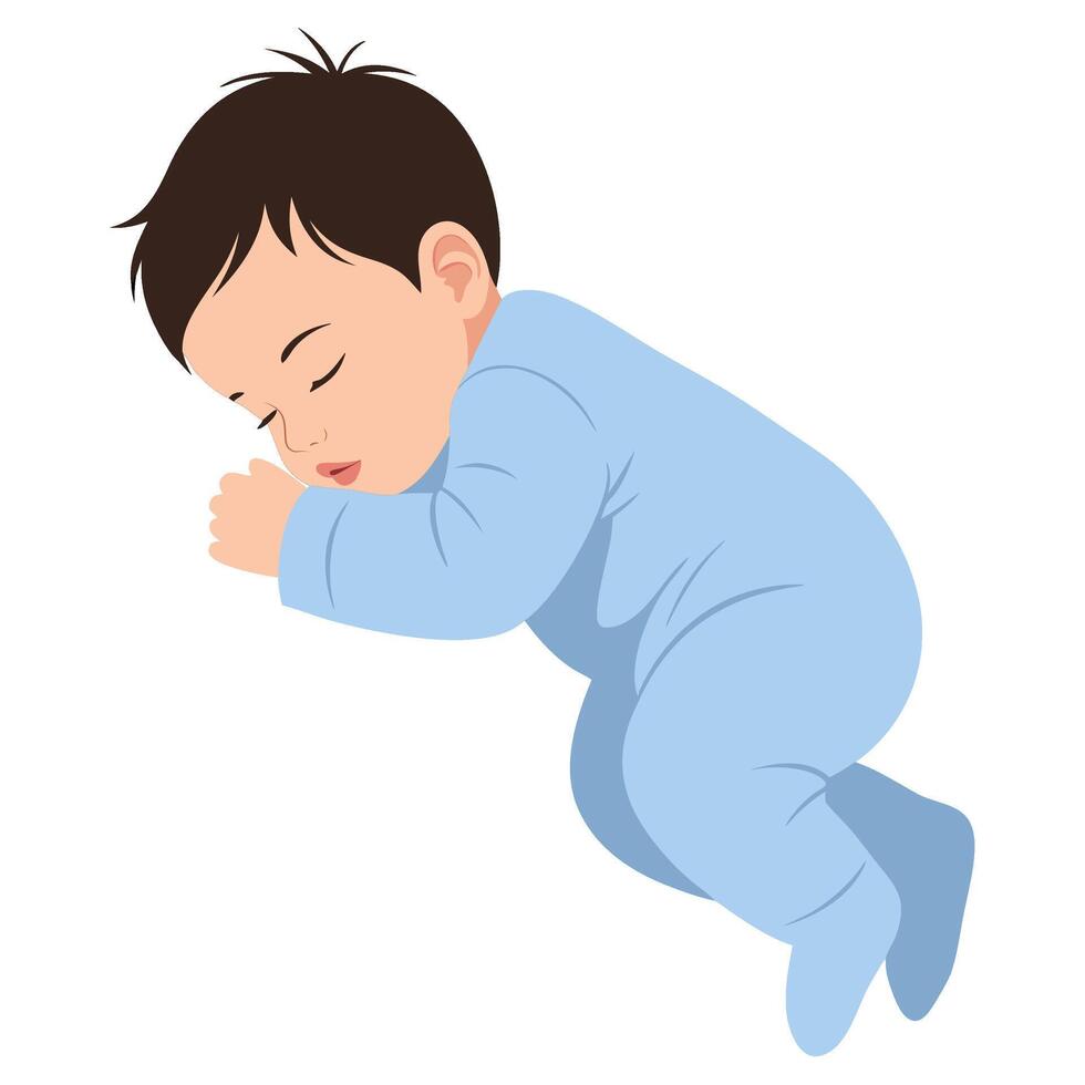 Adorable Sleeping Baby Boy in Blue Pajamas with Peaceful Expression and Cute Features vector