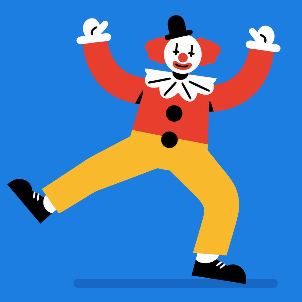Colorful Cartoon Clown Performing a Joyful Dance on a Bright Blue Background vector