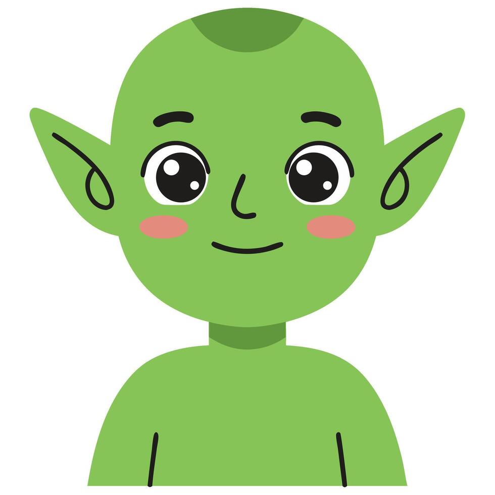 Happy Green Elf Character with Big Eyes and Cheerful Expression on Simple Background vector