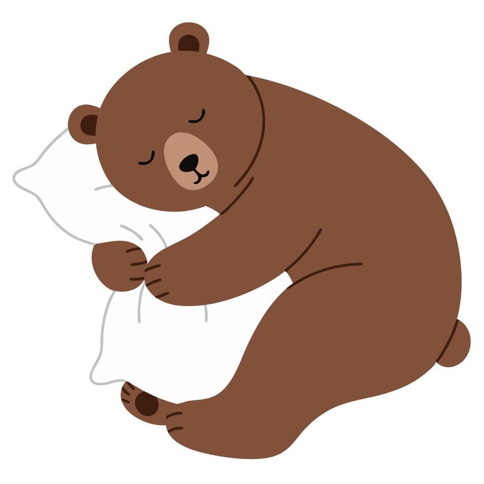 Cute Bear Embracing a Soft Pillow in a Peaceful Sleep Pose for Cozy Imagery vector