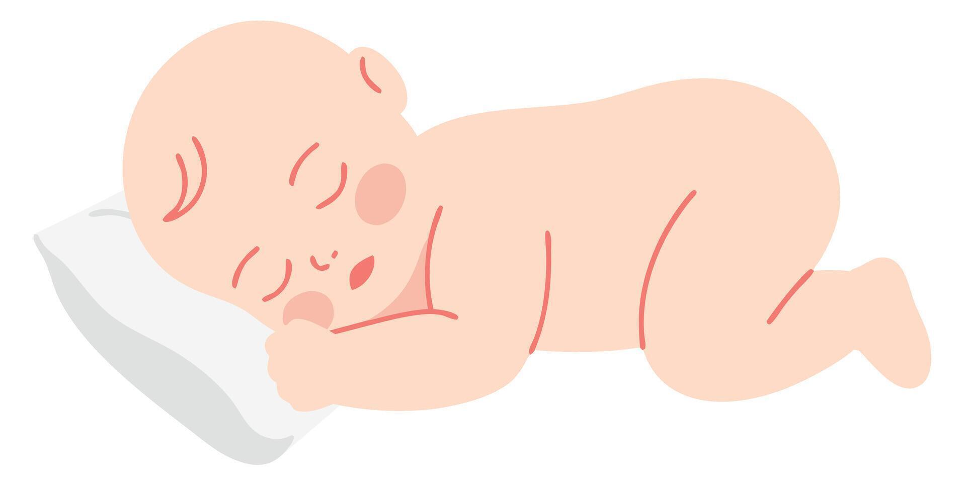 Sleeping Newborn Baby on Pillow with Soft Features in Calm and Peaceful Position vector
