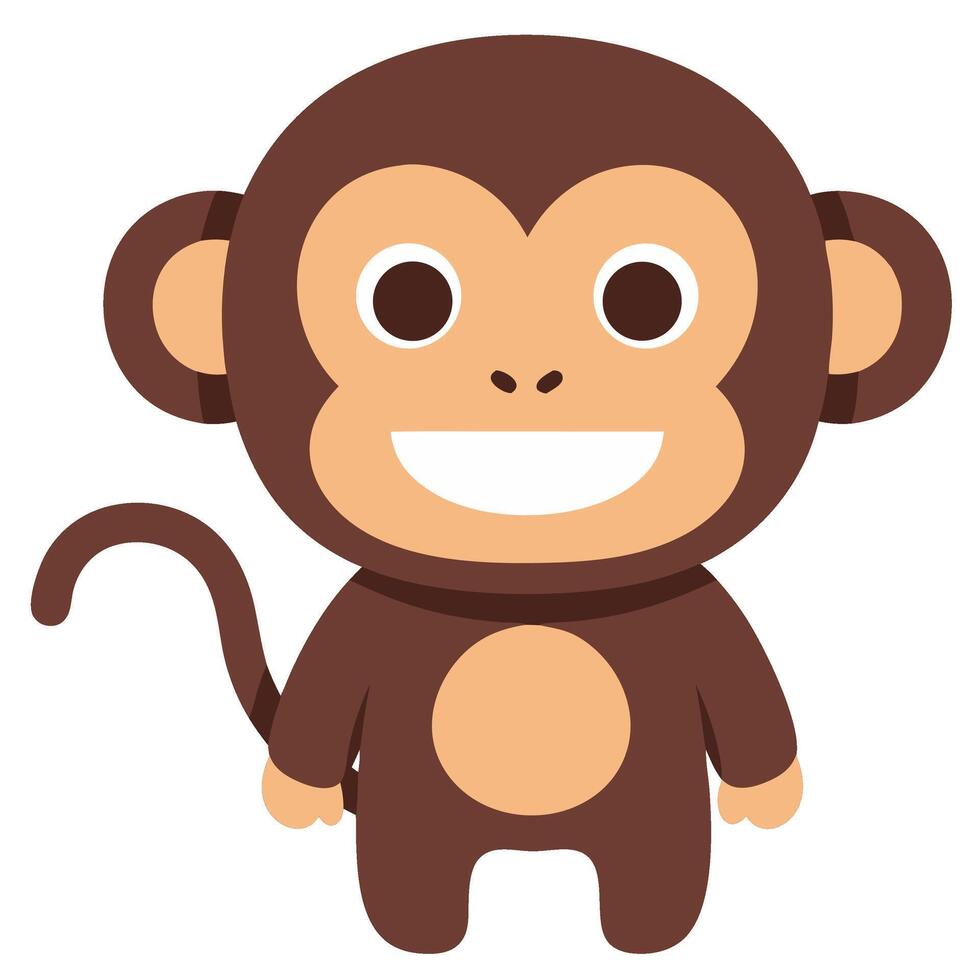 Cute Little Cartoon Monkey Character with Big Eyes and Cheerful Expression for Playful Designs vector