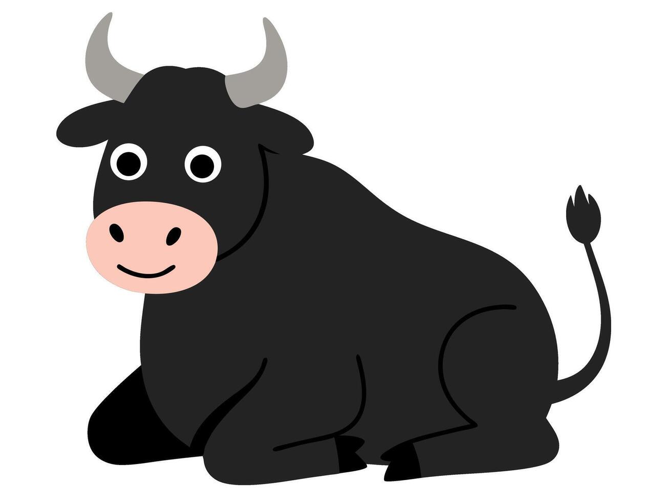 Cute Cartoon Illustration of a Black Bull Sitting and Resting on a White Background vector