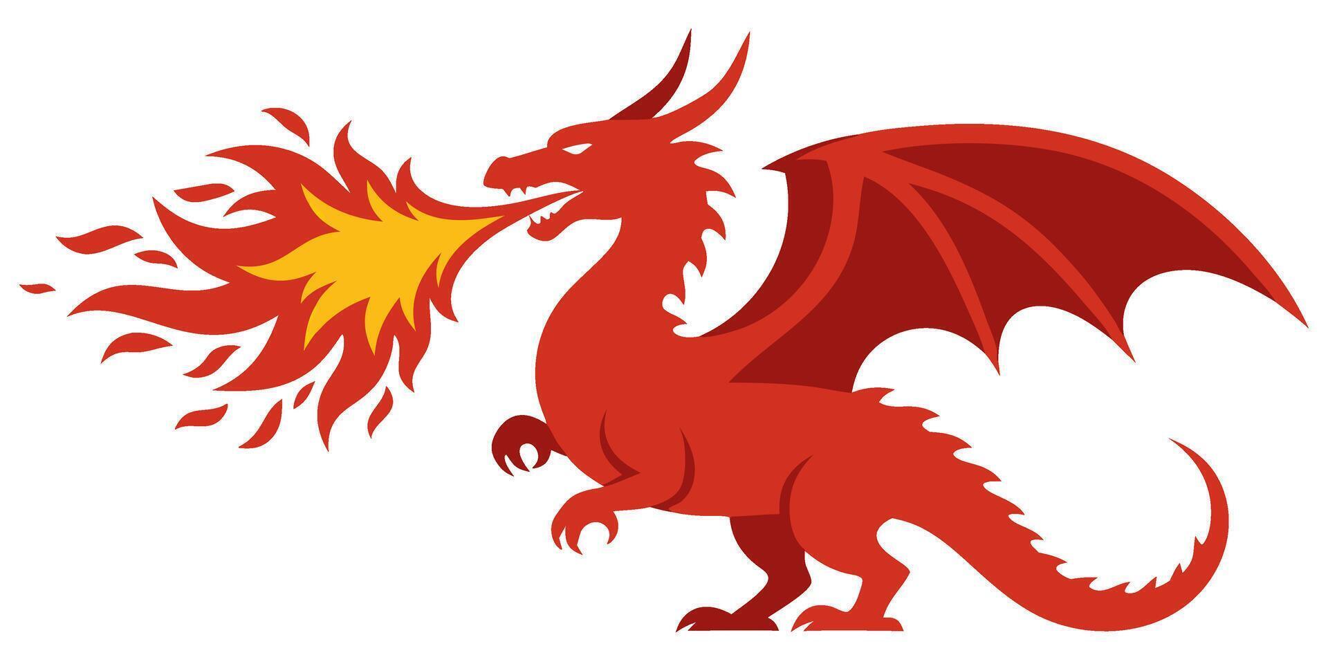 Majestic Red Dragon Breathing Fiery Flames, Iconic Imagery of Fantasy and Mythology vector
