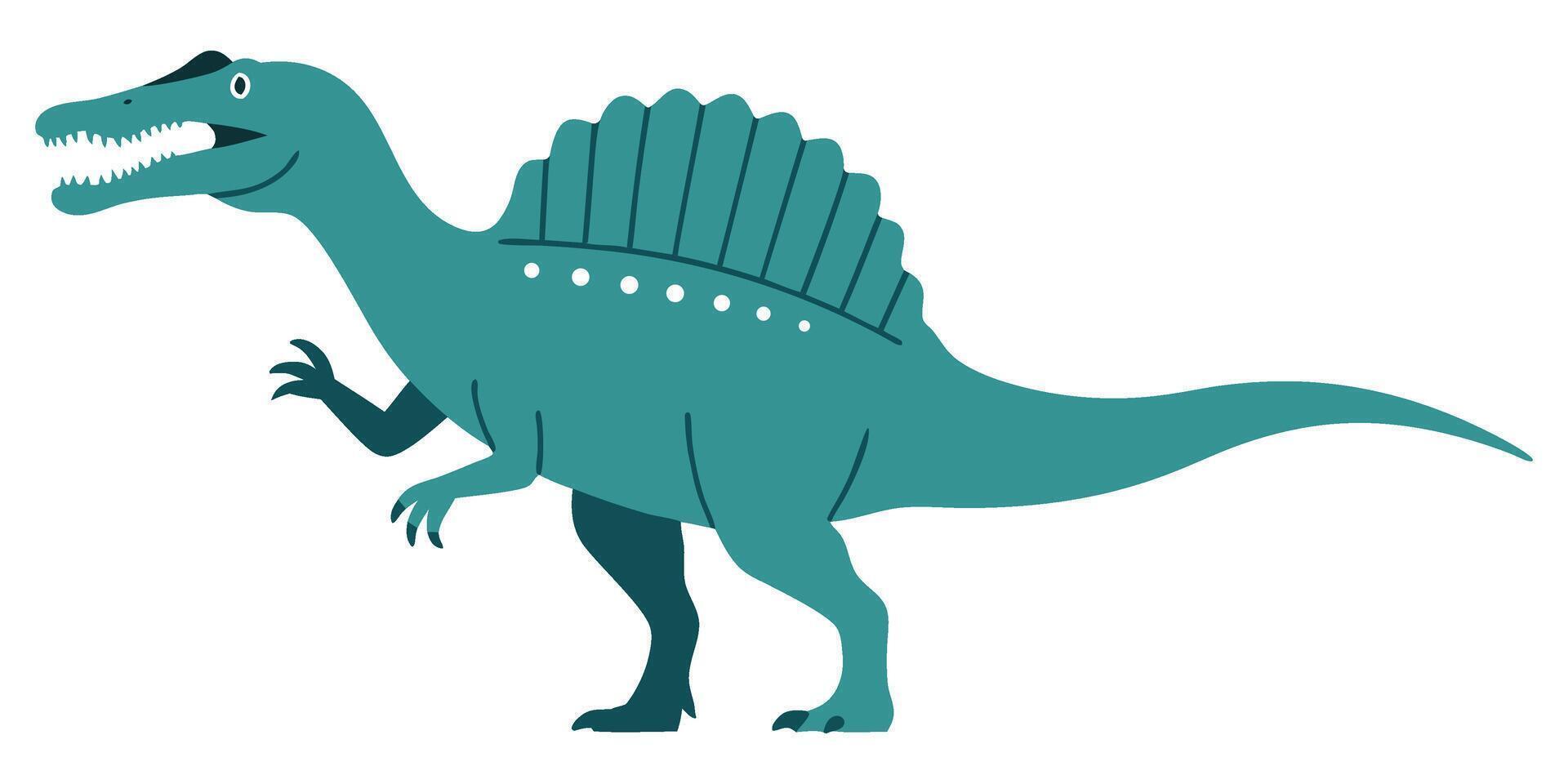 Colorful Illustration of a Spinosaurus in a Playful Cartoon Style for Educational Use vector