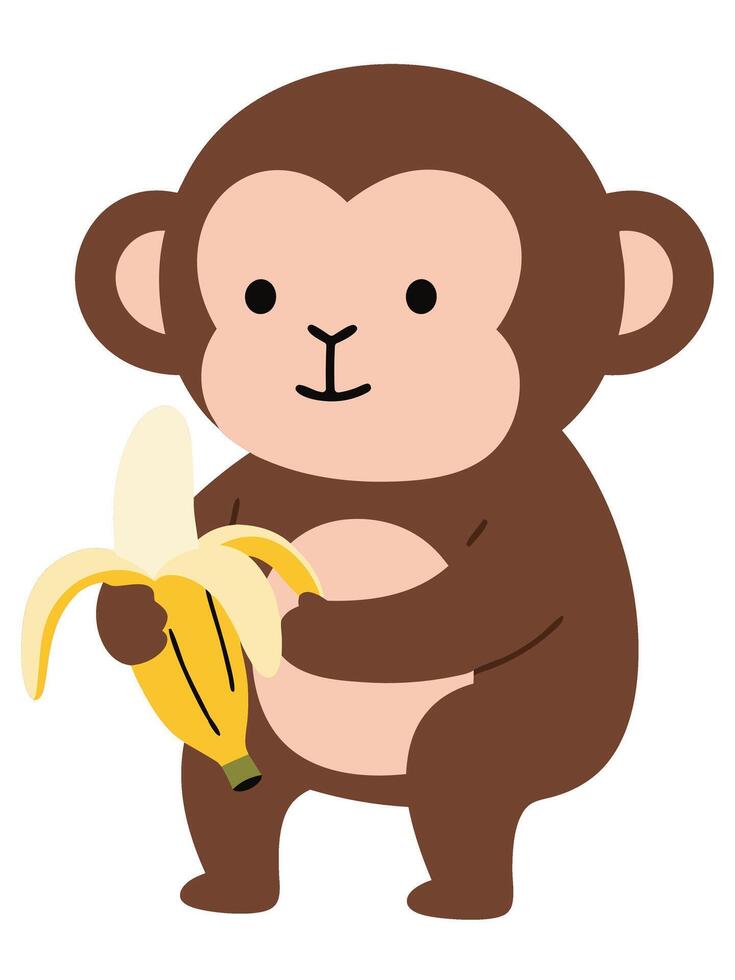 Cute Cartoon Monkey Holding a Yellow Banana with a Cheerful Expression and Playful Stance vector