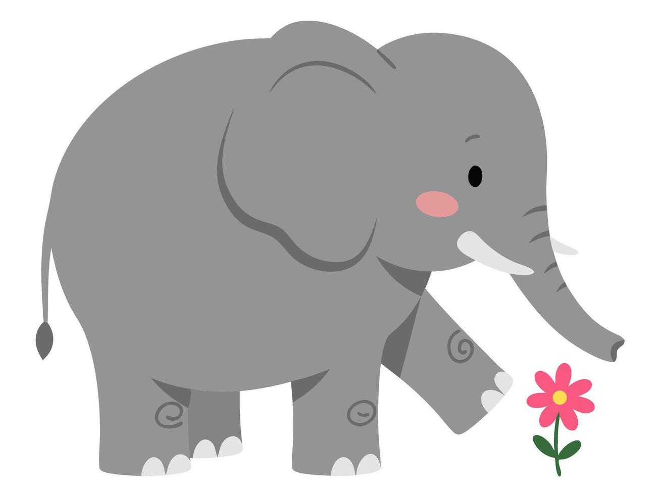 Playful Elephant Holding a Colorful Flower in a Whimsical Illustration vector