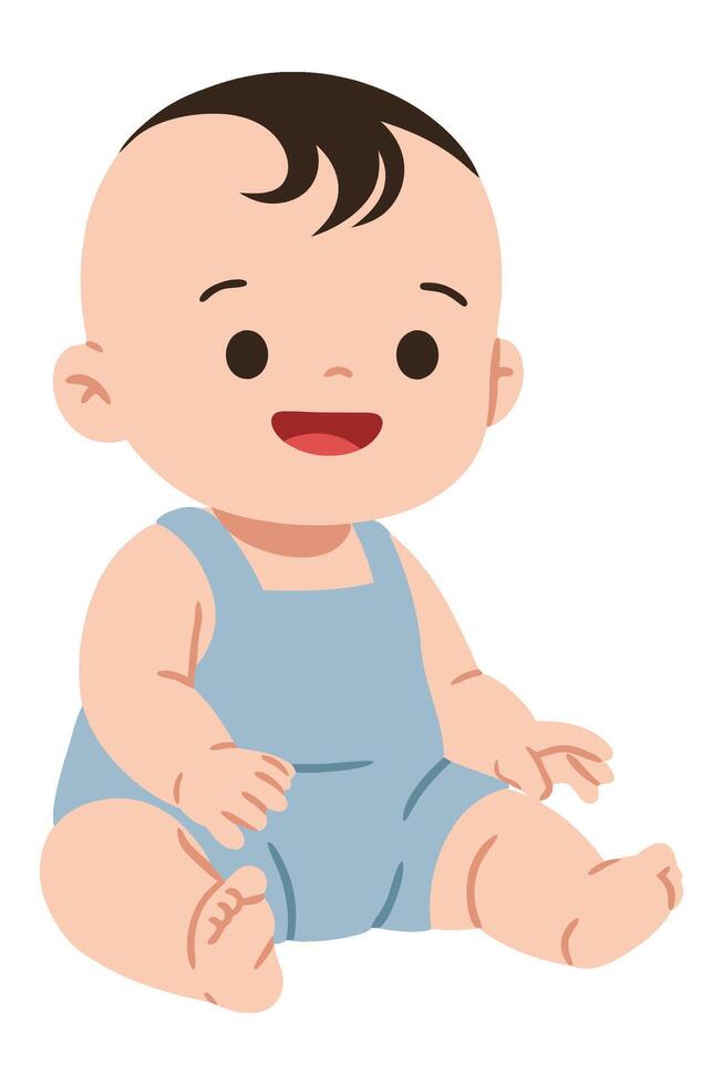 Cheerful Baby Sitting and Smiling with Joy in Cute Blue Outfit Illustrative Artwork vector