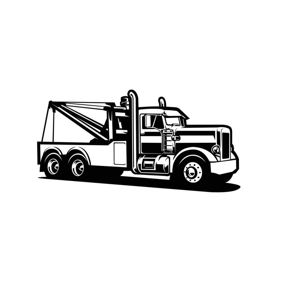 Tow truck . Wrecker monochrome icon illustration isolated vector