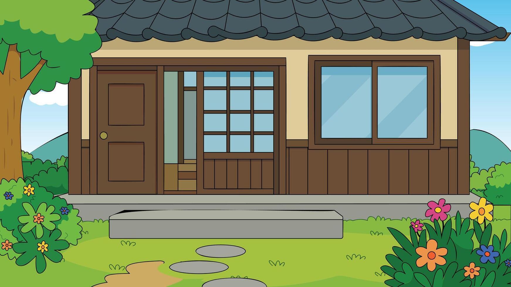 An Old Home in The Village Cartoon background vector