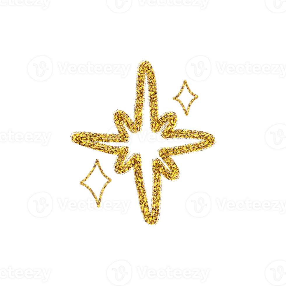 Hand-drawn Metallic Golden Star Illustration png