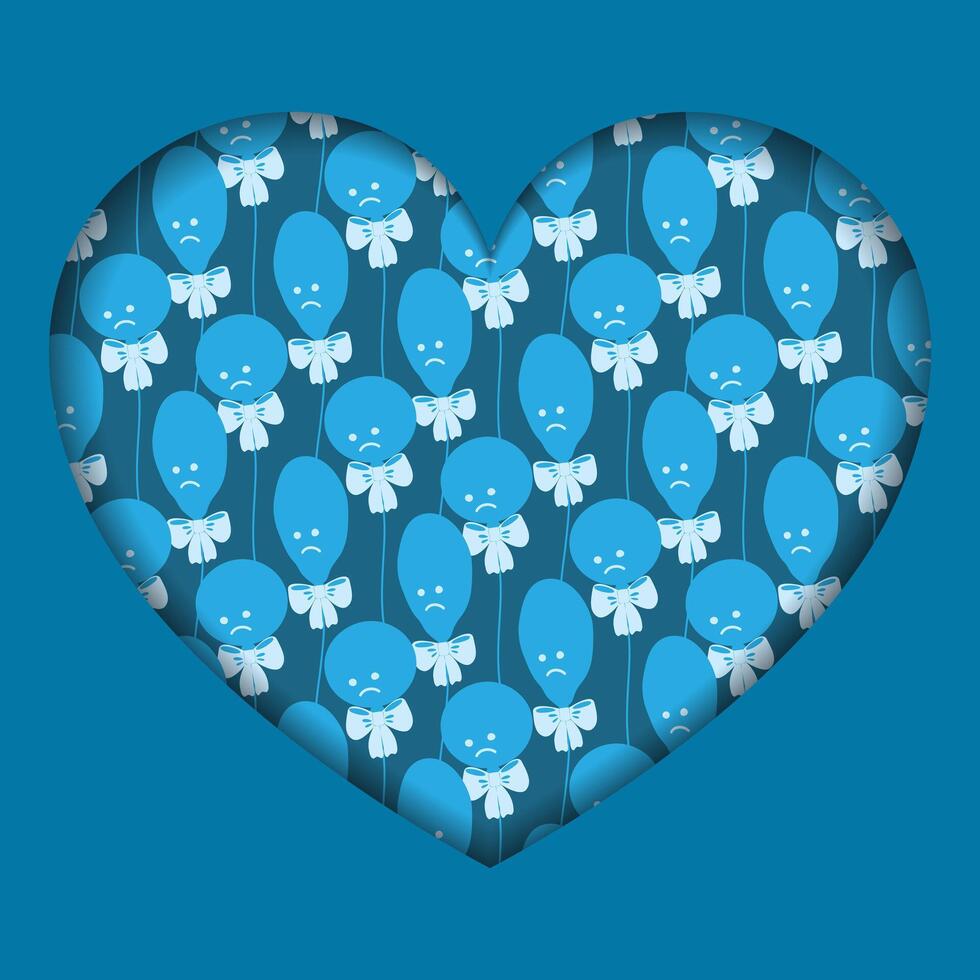 Round and Deflated balloons with tied Ribbon Blue Monday Greeting Paper Cut Heart shape design idea. Isolated illustration Background Thematic Motivation Cards promo materials, labels, leaflets vector