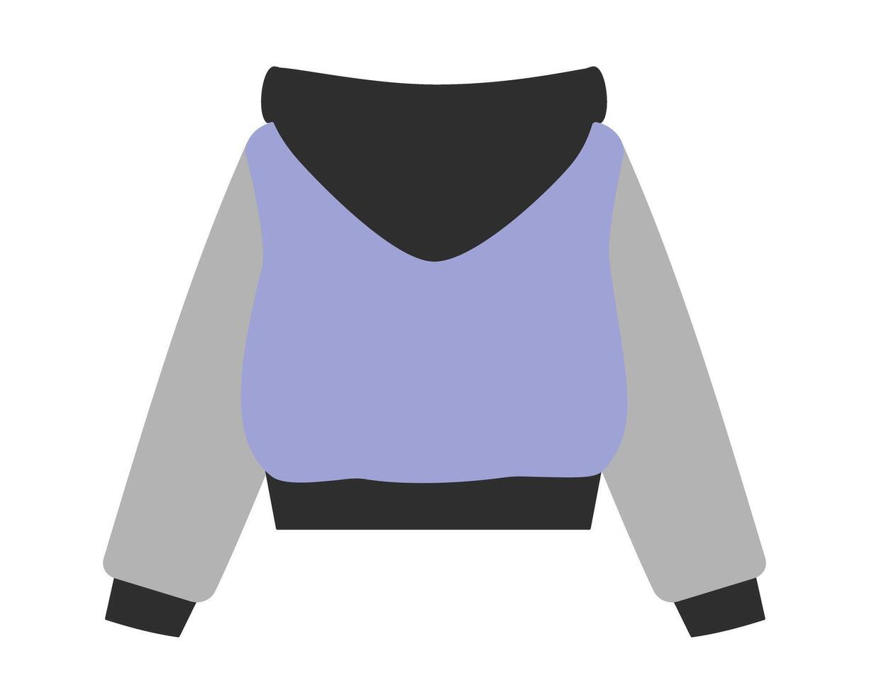 Long sleeve hoodie with cuff Gray and Lavender Back view Sticker Icon Label Minimalist design idea. Isolated illustration Thematic Cards or web promo banner, leaflet, print material, label, tag vector