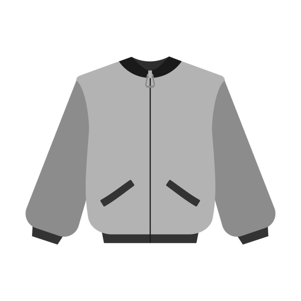 Zipper Bomber Jacket cuffed sleeves Grayscale Sticker Icon Logo Brand Minimalist Design element idea. Isolated illustration Thematic Branding Cards or web promo banner, leaflets, print material vector