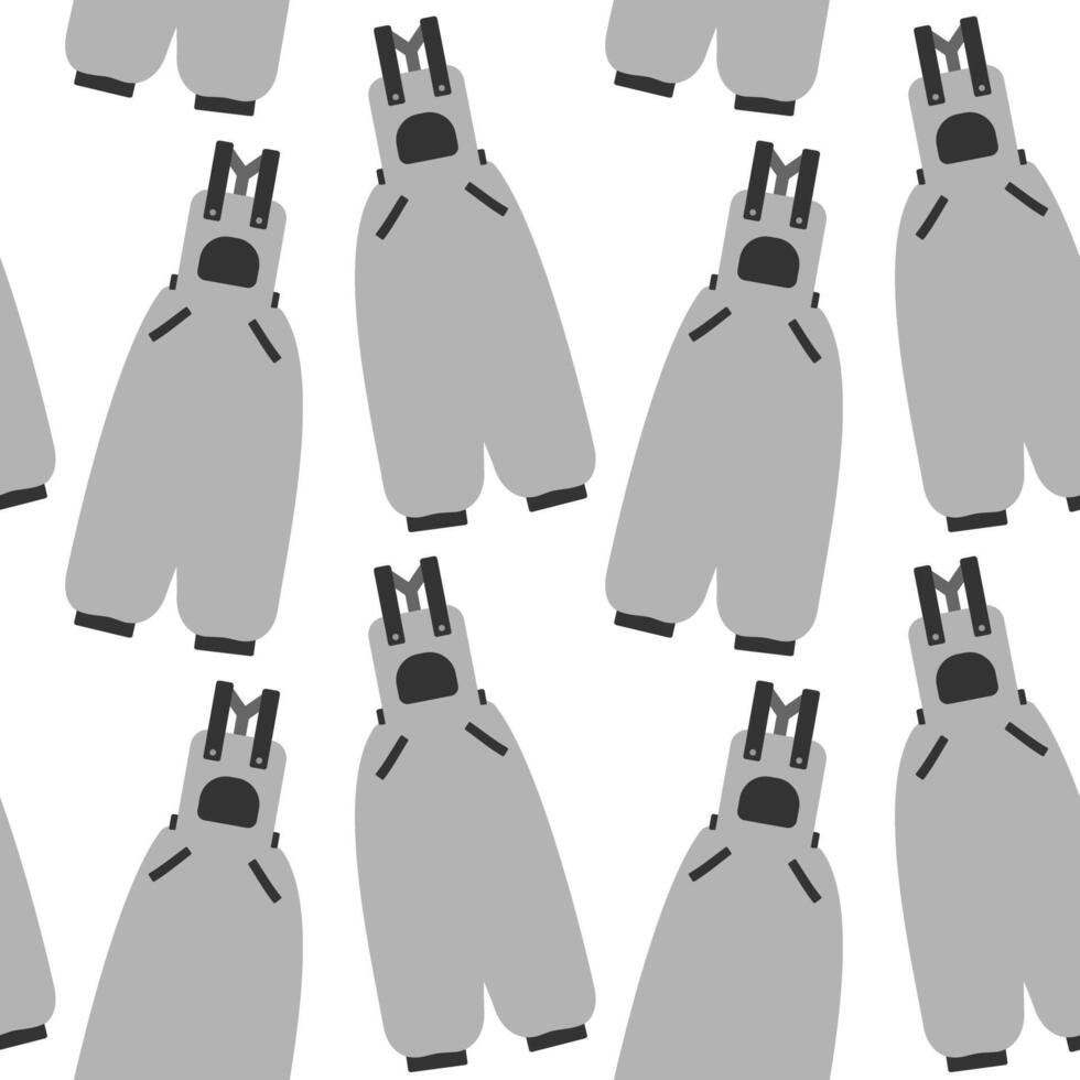 Overall on cuff with pockets and straps button Seamless Pattern Monochrome Clothes promo Background. Isolated illustration Thematic Clothing Cards leaflets, poster, tags or web promo banner, ad vector