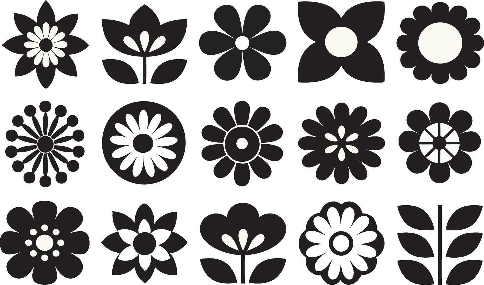 Mid Century Floral Pattern Seamless Geometric Flowers and Leaves Icons Design vector