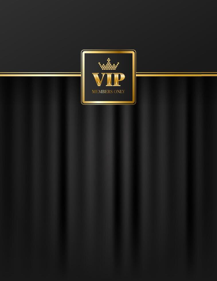 Luxury VIP members only card with draped curtains. Black background. illustration for casino, party, award and your business vector