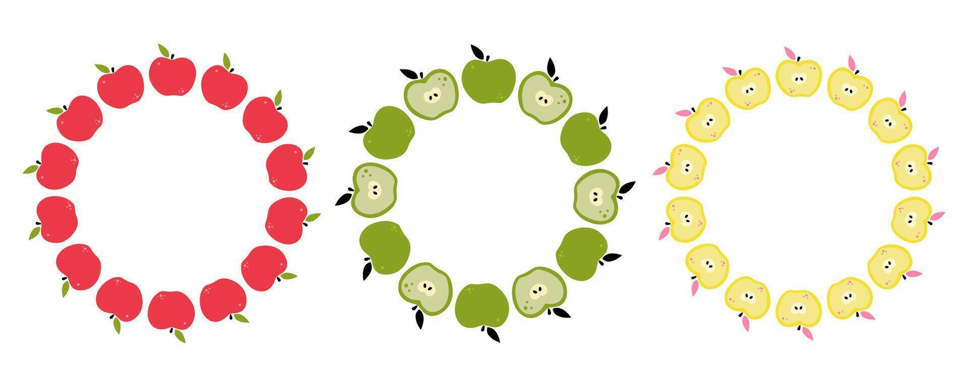Hand drawn apple fruit frame set vector