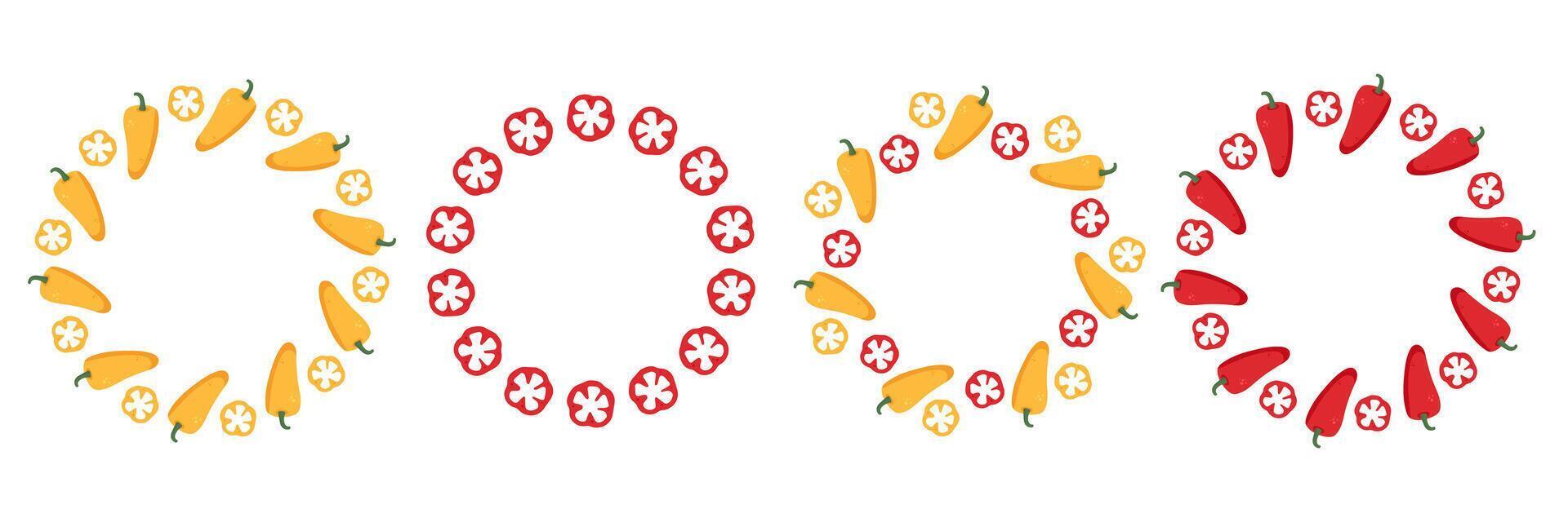 Hand drawn bell pepper vegetables frame set vector