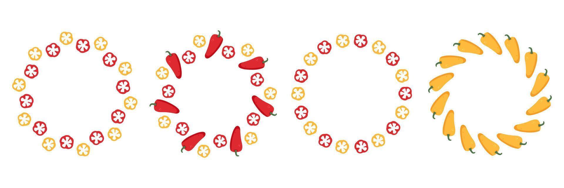 Hand drawn bell pepper vegetables and slices vector
