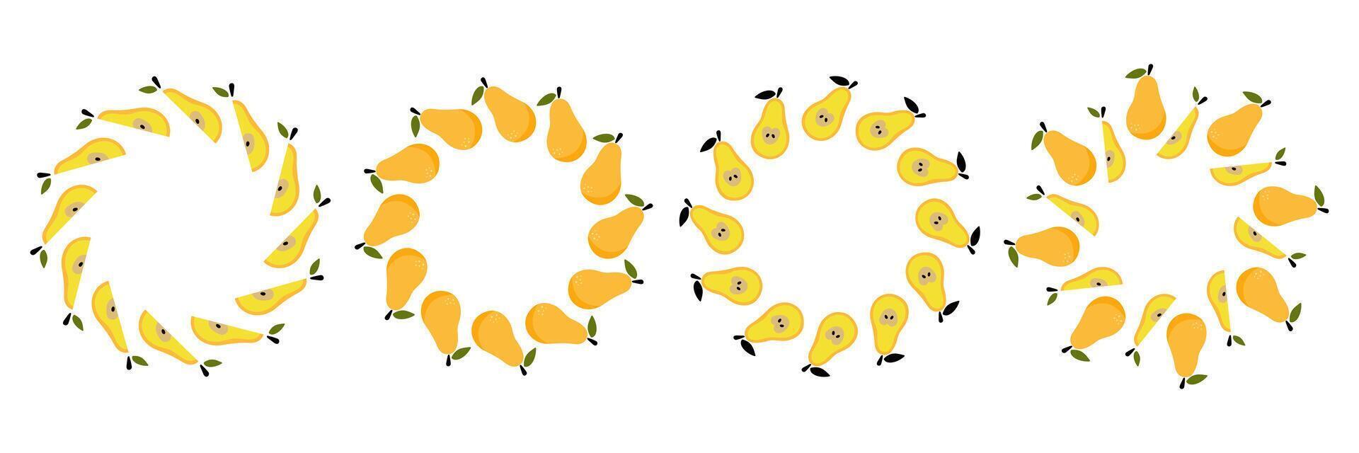 Hand drawn pear fruit frame set vector