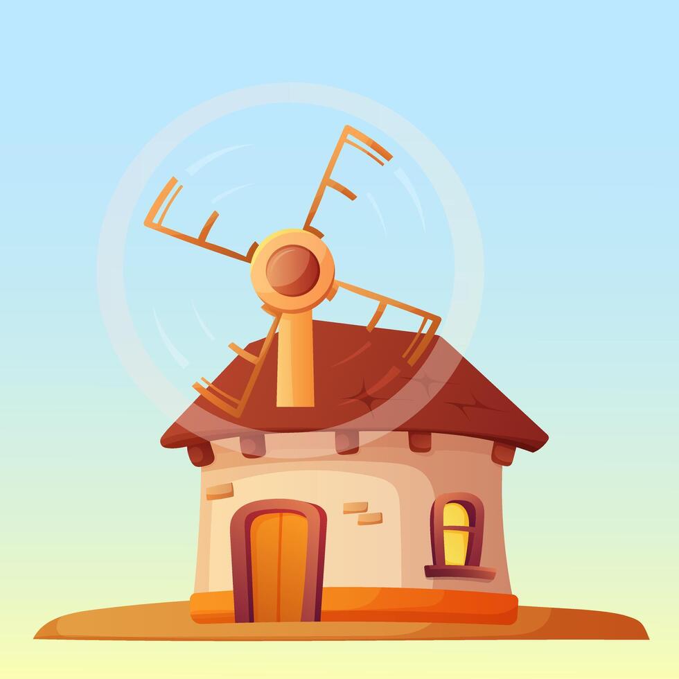 Old windmills as landscape elements. vector