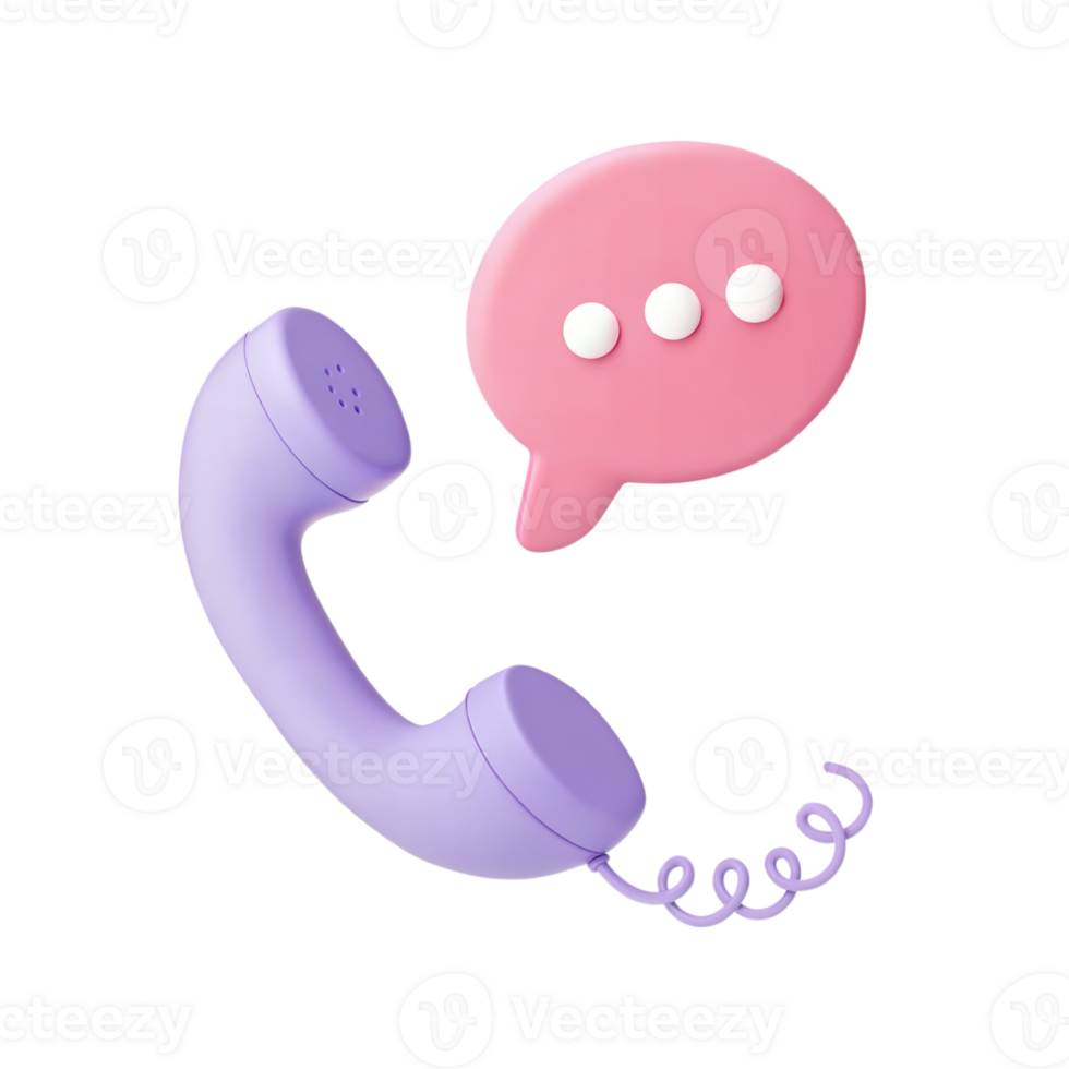 3D Rendering Purple Phone And Pink Speech Bubble Representing Communication png