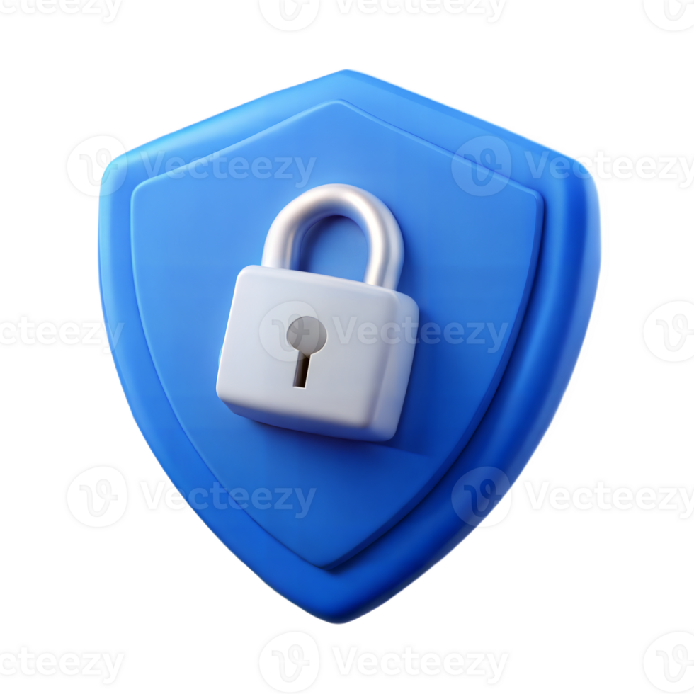 Security Shield With Padlock 3D Render Protection And Data Safety Concept png