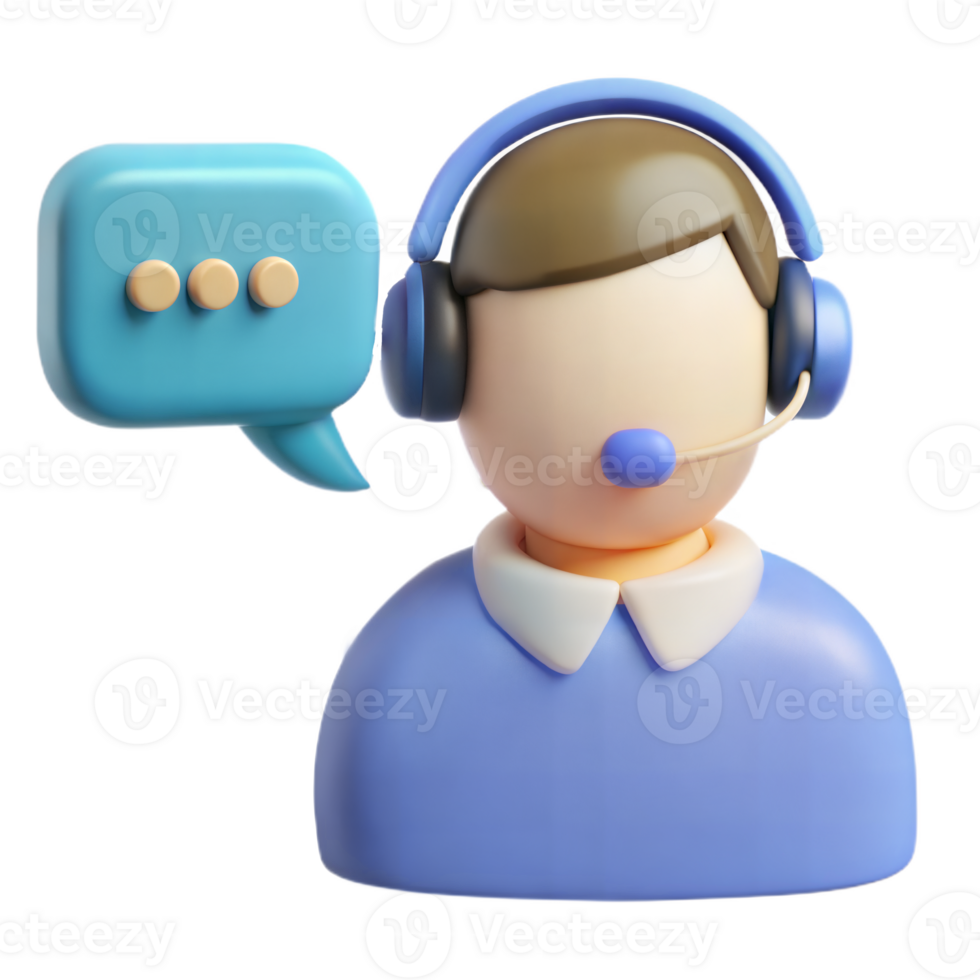 Cartoon Customer Support Agent With Headset And Speech Bubble 3D Render png