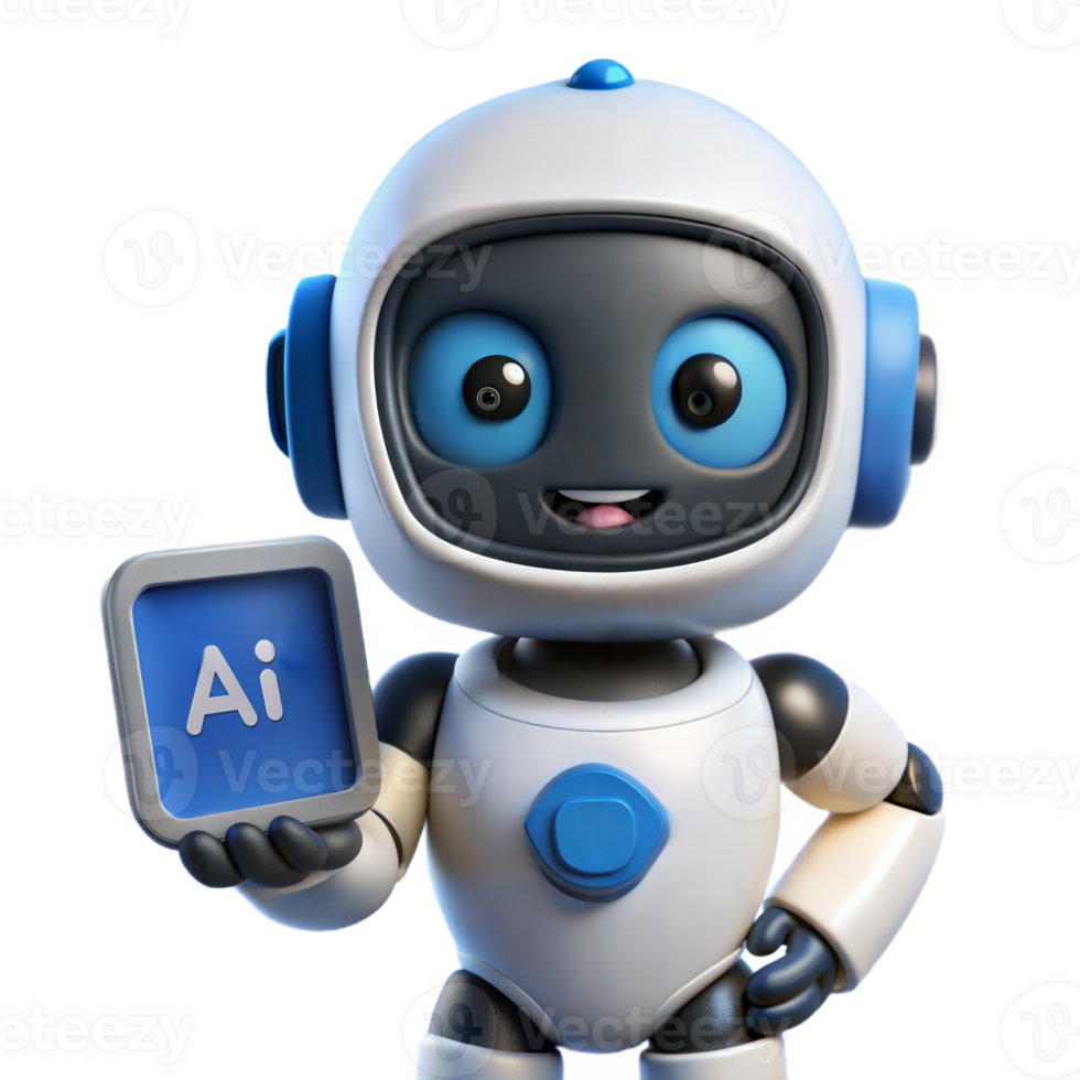 Cheerful Ai Robot Holding A Screen Displaying Artificial Intelligence Concept Illustration png