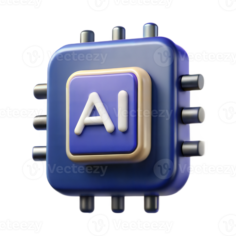 Artificial Intelligence Ai Chip Icon 3D Render Digital Brain Concept Technology png