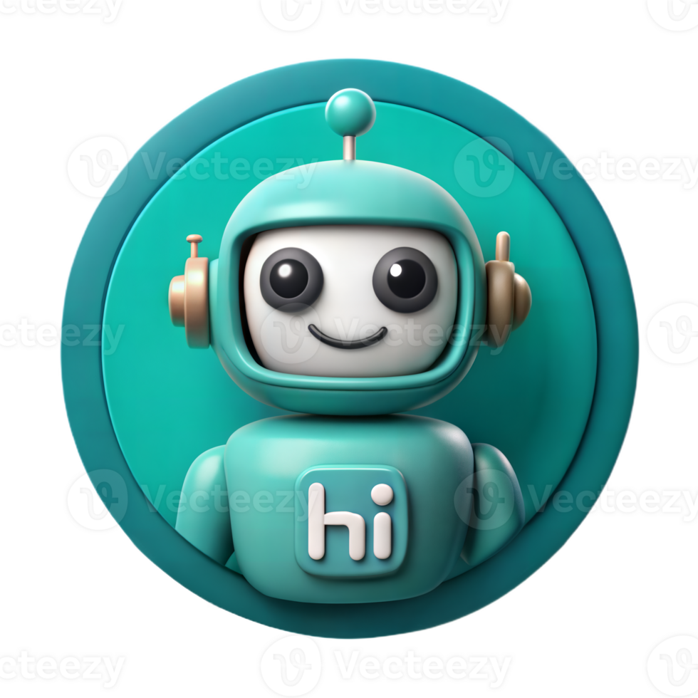 Friendly Teal Robot Avatar Mascot Character Design Artificial Intelligence Concept png
