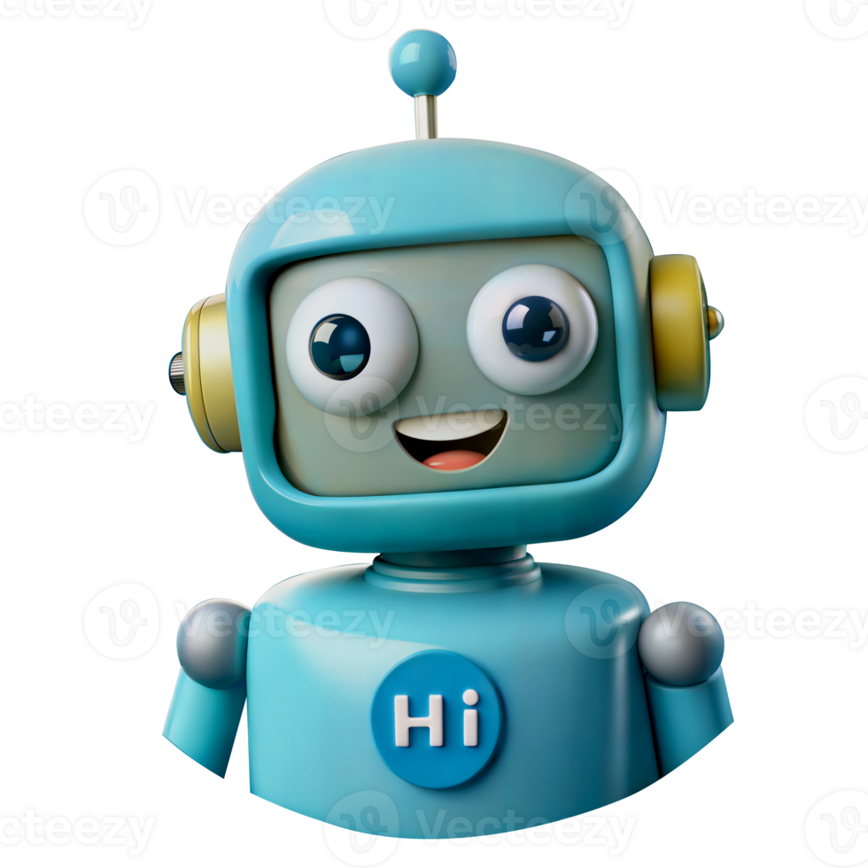 Adorable Blue Robot Character Smiling Technology Innovation Artificial Intelligence Future png