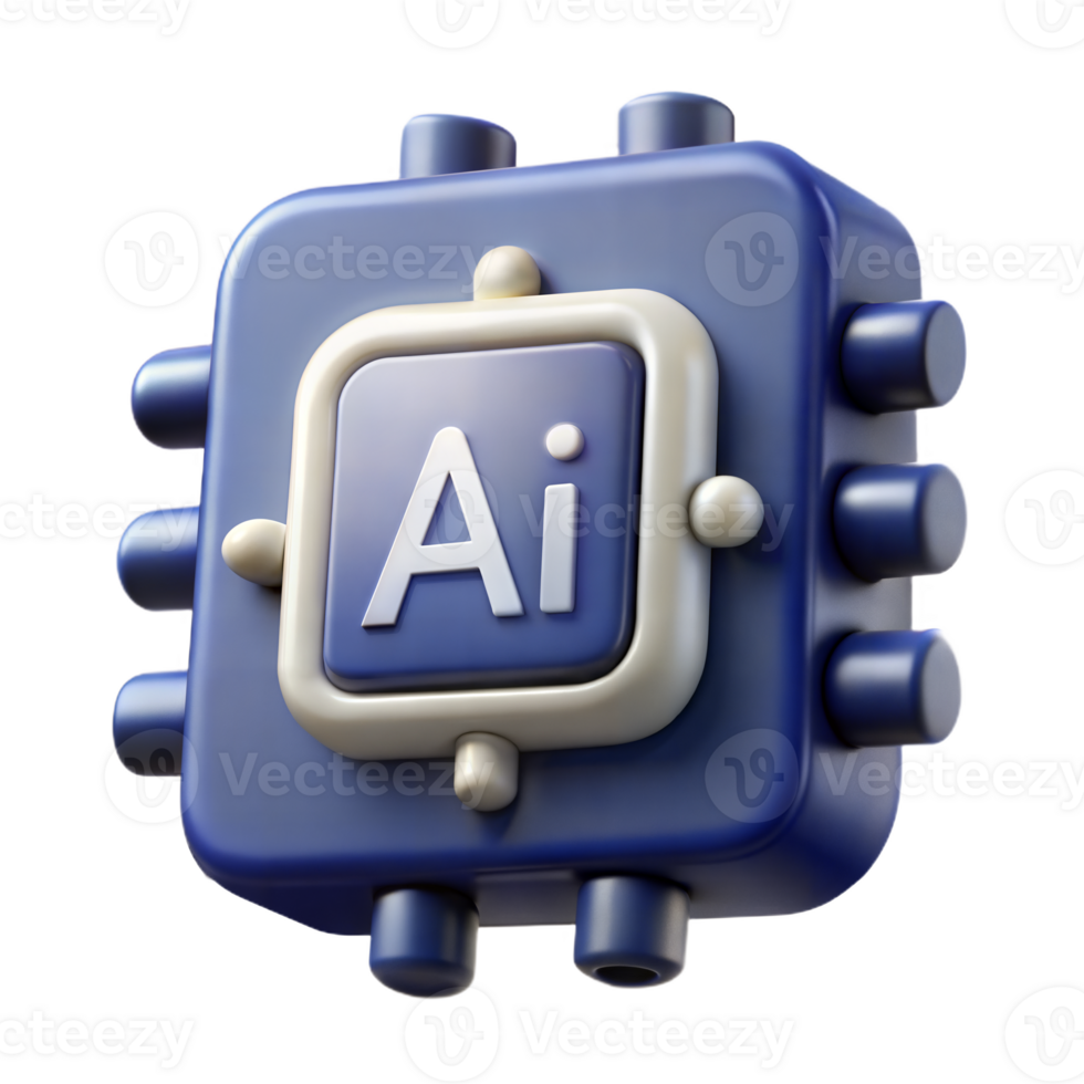 Futuristic 3D Render Of Artificial Intelligence Chip With Blue And White Design png
