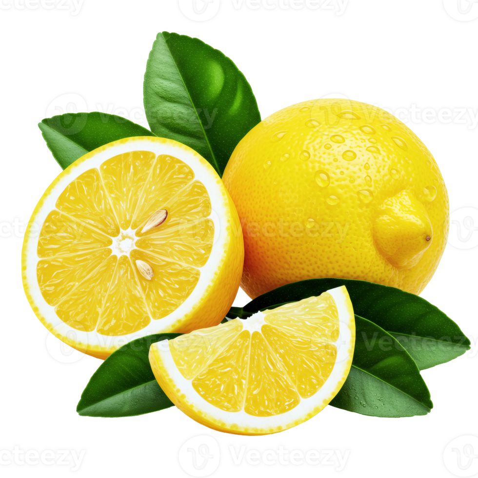 Fresh Lemon Slices with Leaves png