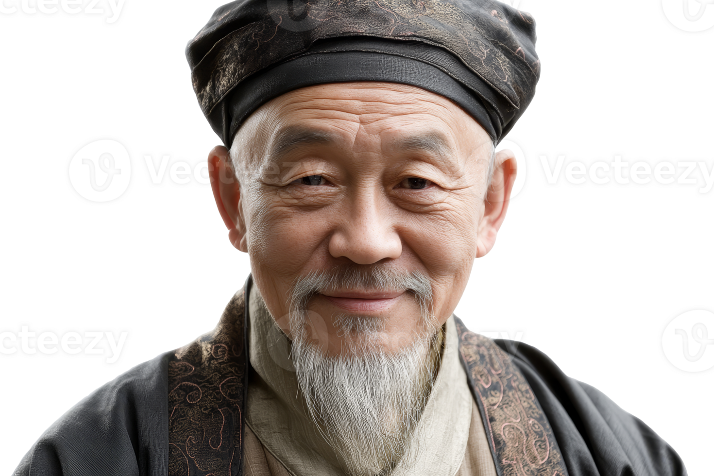 Portrait of an elderly Chinese man dressed in ancient costume showcasing rich cultural heritage and wisdom against a transparent backdrop png