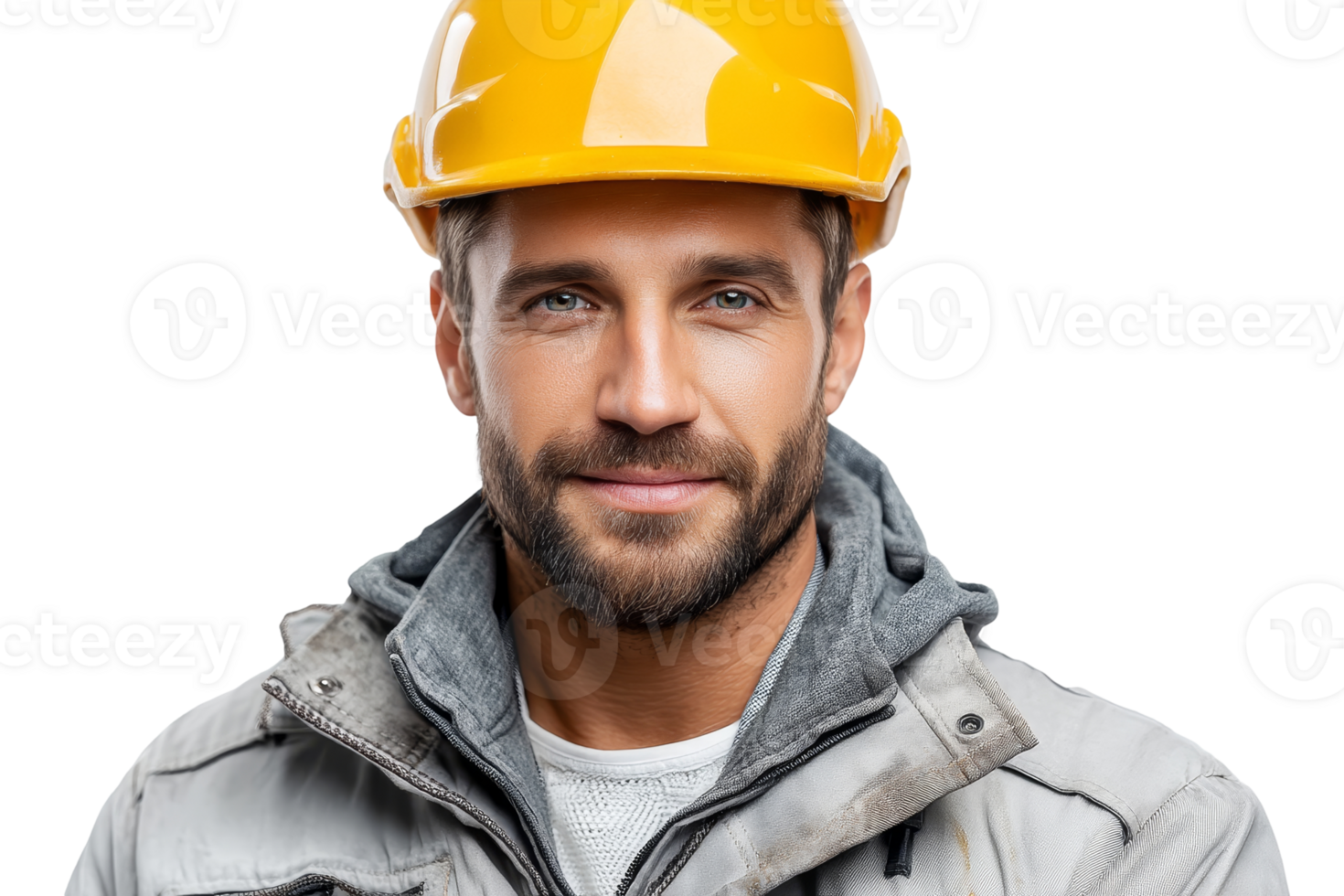 Confident worker in hardhat ready for construction challenges on a transparent background with ample copy space for branding png