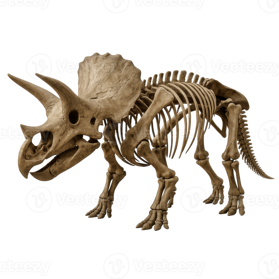 Discovering the fascinating triceratops skeleton against a clean transparent backdrop png